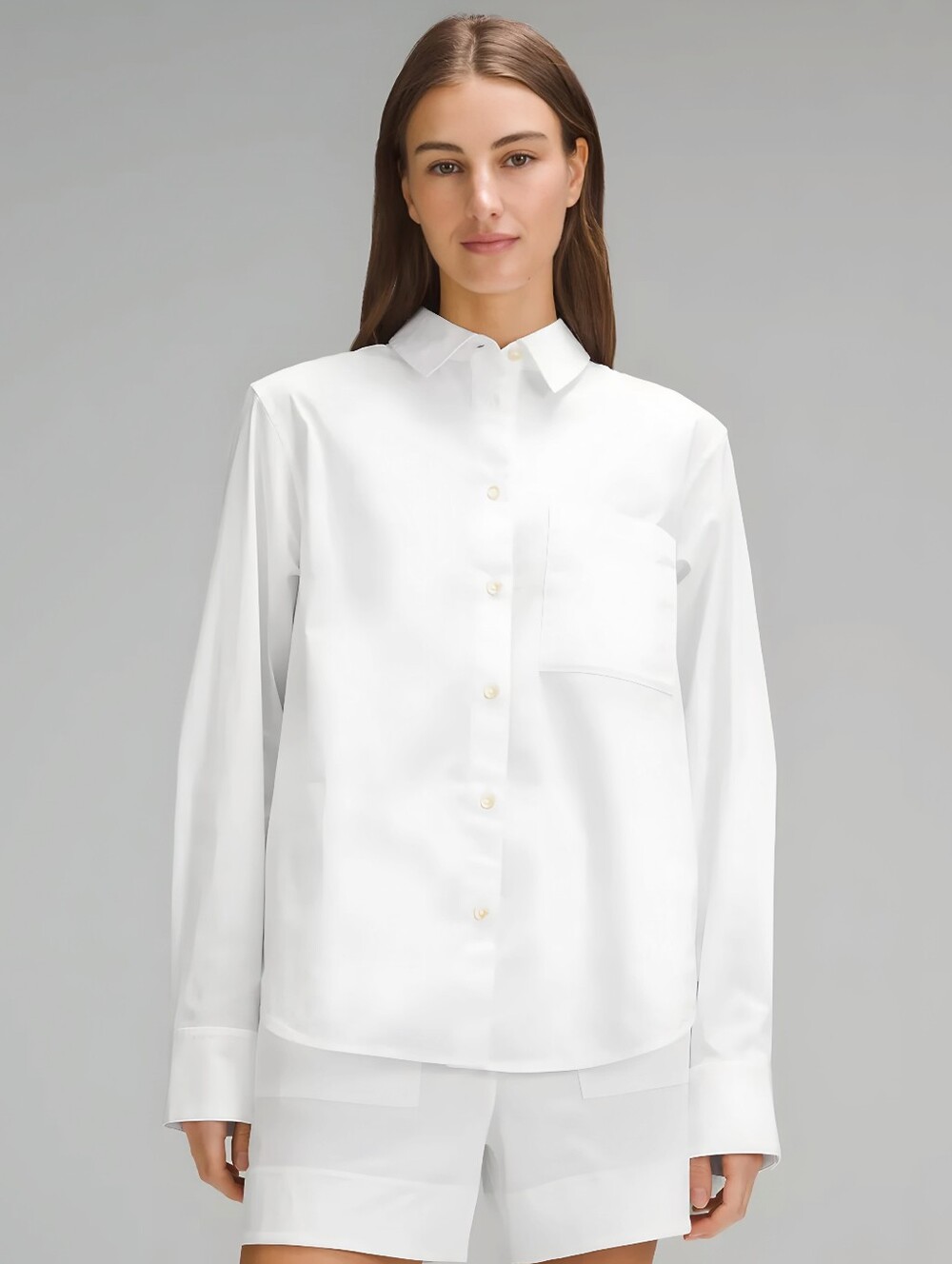 Lululemon Relaxed Fit Cotton Blend Poplin Button Up Top, L